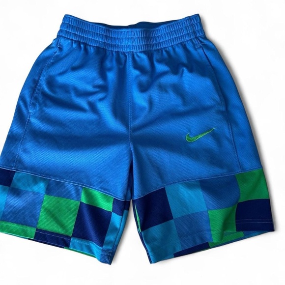 Nike Boys’ Athletic Shorts | Size L | Blue Color Block Plaid Vibe - Picture 1 of 7